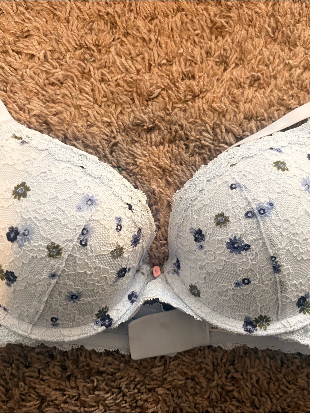 American Eagle Outfitters White Lace Bra with Blue & Olive Floral Print